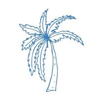 Hand drawn palm in doodle style. Mediterranean summer icon, element for italian menu, print, invitation. Ink sketch design of summer beach. Blue flat tropical minimalist isolated illustration. vector