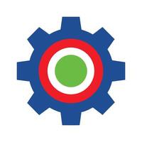 Blue gear with concentric circles of red white and green silhouette isolated on white background vector