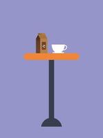 Steaming cup of black coffee with golden croissant on wooden table flat minimal illustration vector