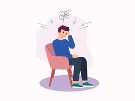 Upset unhappy man with mental health problems illustration. Cartoon young guy character depressed person standing alone to cry, hopeless stress despair concept isolated on white vector