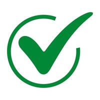 A green check mark in a circle on a white background vector