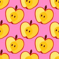 Simple bright seamless pattern with apple halves on pink background vector
