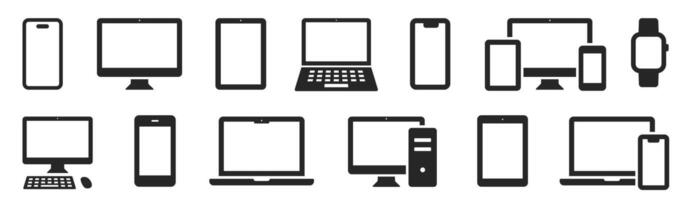Device icons set. Smartphone, tablet, laptop, desktop computer symbol. Flat style icon - stock . vector