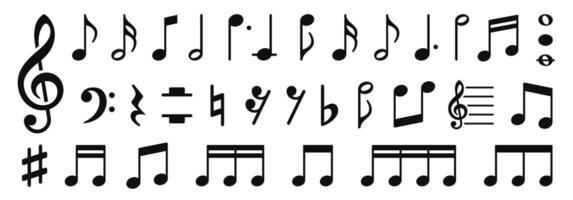 Music notes icons set. Musical notation symbols. Black notes symbol on white background - stock . vector