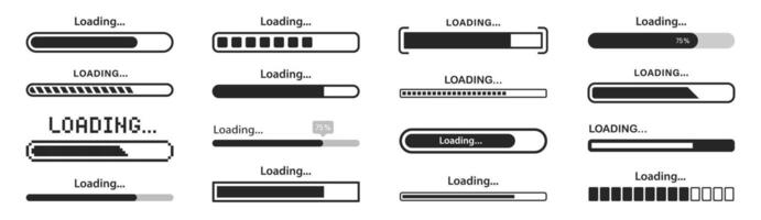 Loading bar icons set. Download and upload progress icon. Loading status, loader, indicator, load, interface, update - stock . vector