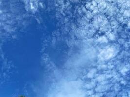 Azure sky filled with wispy cirrocumulus clouds creating a beautiful textured celestial scene photo