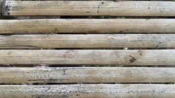 A close up of a wooden fence with some holes photo