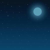 Dark night sky cartoon background with full moon and stars illustration vector