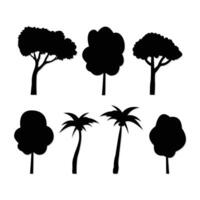 Silhouette unique trees, set of night trees isolated on a white background illustration vector