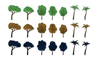 Day, morning and night unique trees, set of cartoon trees isolated on a white background illustration vector