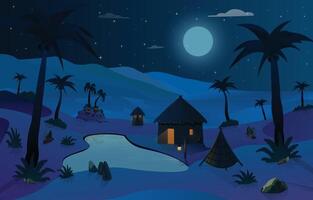 Night landscape with palm trees and moon vector