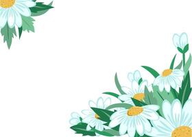 Banner, flowers, chamomile on a white isolated background with space for text. For a colorful greeting card, invitation. Set of meadow flowers. vector