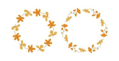 Border, round frame, set. Autumn leaves, flowers and branches. Nature, autumn season. Harvest festival. Autumn background for banner design, postcard, invitation. vector