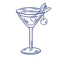 Hand draw martini glass illustration. Cocktail drink with cherry. vector