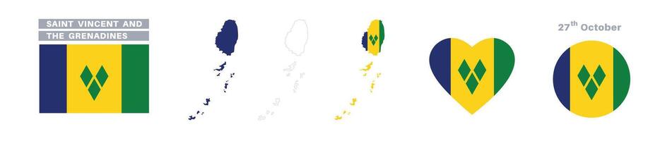 Saint Vincent dan Grenadines flag and map set. Saint Vincent dan Grenadines flag in official colors and proportions. independence day 27 october vector