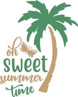 Palm tree with butterfly and summer text vacation tropical vector