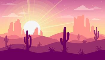 Landscape with desert and cactus vector