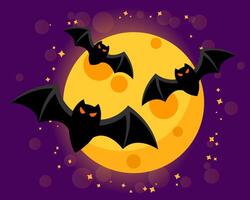 Bats on moon background. Happy Halloween vector