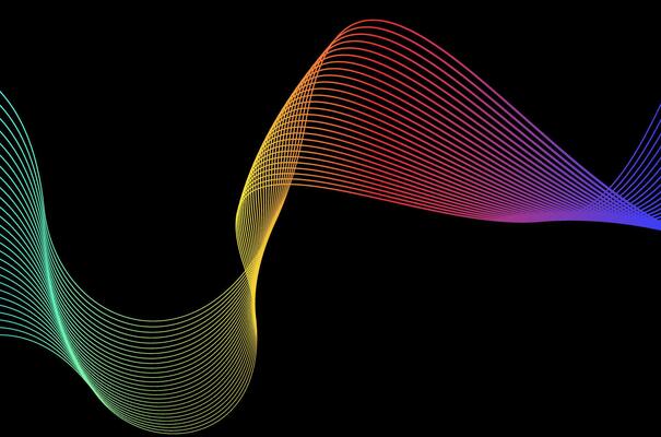 Minimal Abstract mountain peak line stripes swirl colourful on black background. Luxury, bright and modern concept with copy space.