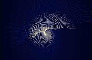 Abstract Line spiral in sea shell shape. Linear abstract artwork in gold and dark blue background. vector