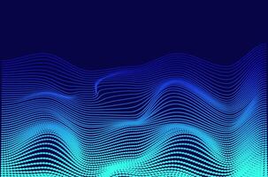 Dynamic big data gradient blue neon particle wave technology abstract background. Futuristic design with motion and depth effect. vector