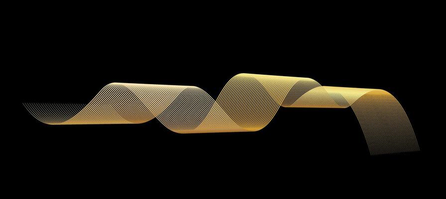 Abstract gold line swirly wave and texture in gold color with black background. Elegrant and luxury decorative design.
