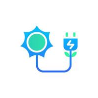 Icon Flat Gradient plug in charge energy powered by sun energy. Free energy, ecology, renewable, green energy and solar power plant concept. Gradient blue and Flat icon. vector