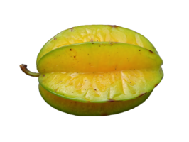 Fresh star fruit shines brilliantly against a stark backdrop showcasing its vibrant yellow hues and unique five pointed star shape, transparent background png