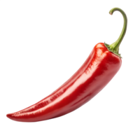 A striking red chili pepper displays its vibrant color against a stark black backdrop in this still life composition, transparent background png