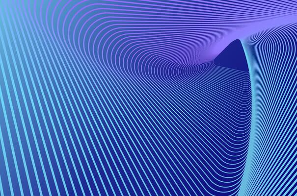 Concentric triangle line ripple swirl and spin rotate pattern tech abstract background with neon vibrant colours. Technology, science and futuristic background with copy space.