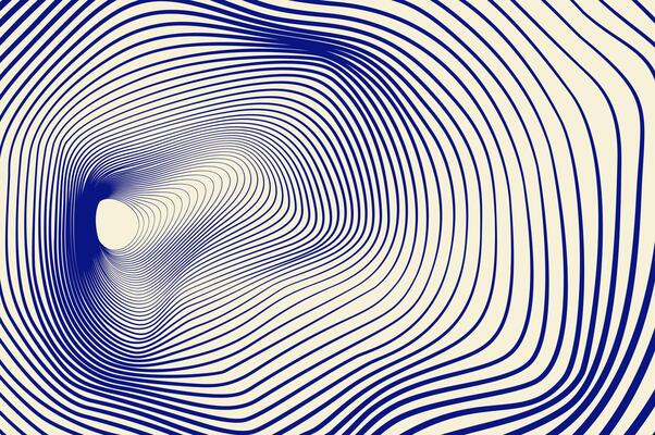 Minimalist circle line distortion, wavy, mesh abstract background. Tunnel, sound wave effect 3d blue retro design concept.