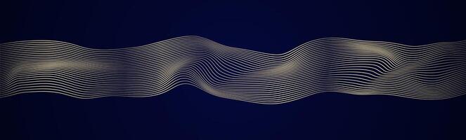 Horizontal abstract line stripe wave, mesh and texture in gold color with dark blue background. Elegrant and luxury decorative design. vector