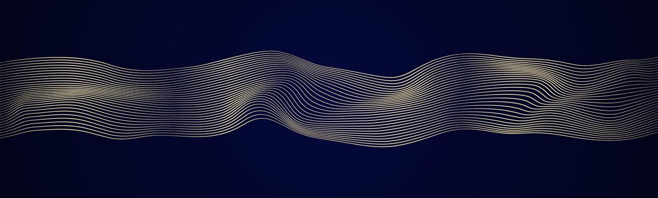 Horizontal abstract line stripe wave, mesh and texture in gold color with dark blue background. Elegrant and luxury decorative design.