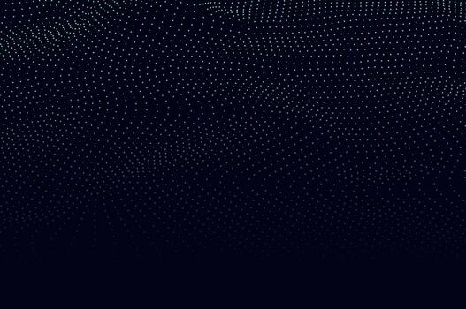 Mininalist Dynamic neon green particle wave line on dark blue abstract background. Abstract sound, data, tech visualization with space. vector