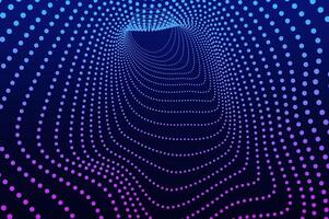 Tunnel 3d particle, stome or molecul wormhole abstract background. Big data hole sound wave effect distorted, future technology concept with copy space. vector