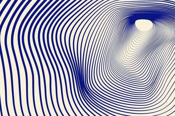 3d circle line distortion, mesh, wavy abstract background. Tunnel, soundwave effect 3d blue retro design concept.