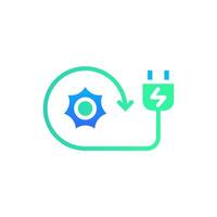 Icon Flat Gradient recharge with sun energy. Free energy, ecology, renewable, green energy and solar power plant concept. Gradient blue and Flat icon. vector