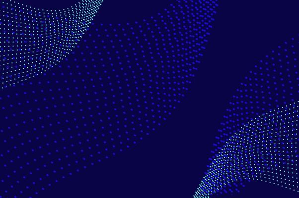 Mininalist Dynamic neon green particle wave line on dark blue abstract background. Abstract soundwave, data technology visualization with copy space.