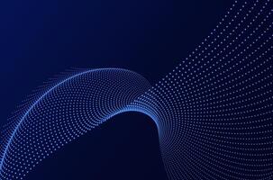 Dynamic big data blue neon particle wave dots technology abstract background. Futuristic design with motion and depth effect and copy space. vector