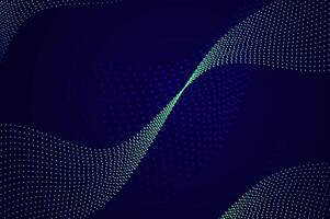 Mininalist Dynamic neon green particle wave line on dark blue abstract background. Abstract sound, data, tech visualization with copy space. vector