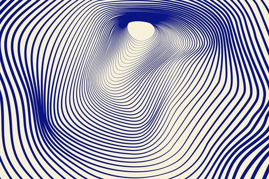 Minimalist circle line distortion, wavy abstract background. Tunnel, sound wave effect 3d blue retro design concept. vector