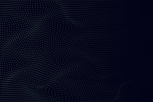 Mininalist Dynamic neon green particle wave line on dark blue abstract background. Abstract sound, data technology visualization with space.