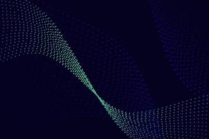 Mininalist Dynamic neon green particle wave line on dark blue abstract background. Abstract sound, data technology visualization with copy space. vector