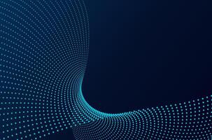 Big data green neon particle wave dots technology abstract background. Futuristic design with motion and depth effect and copy space. vector