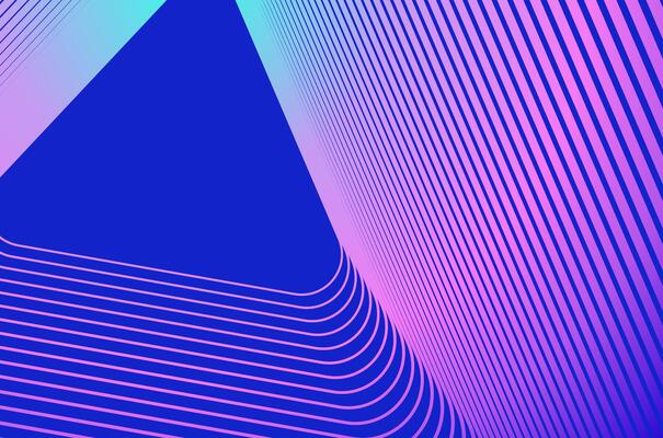 Triangle concentric line ripple pattern tech abstract background and neon vibrant colours. Technology, science and futuristic background with copy space.