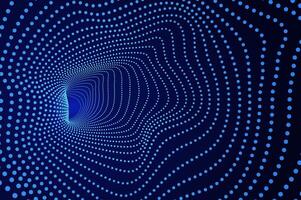 3d Tunnel particle, molecule or atom wormhole abstract background. Big data hole sound wave effect distorted, future technology concept with copy space. vector