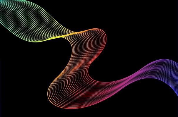 Artistic Abstract line stripes swirl colourful with black background. Luxury, bright and modern concept with space.