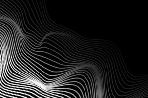 Dynamic black and white particle wave dots technology abstract background. Futuristic design with motion and depth effect and copy space. vector