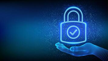 Digital padlock in a hand vector