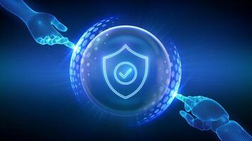 Digital hands with security shield vector